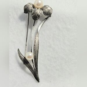 Vintage Morley Crimi Sterling Silver & Pearl Flower Brooch Pin